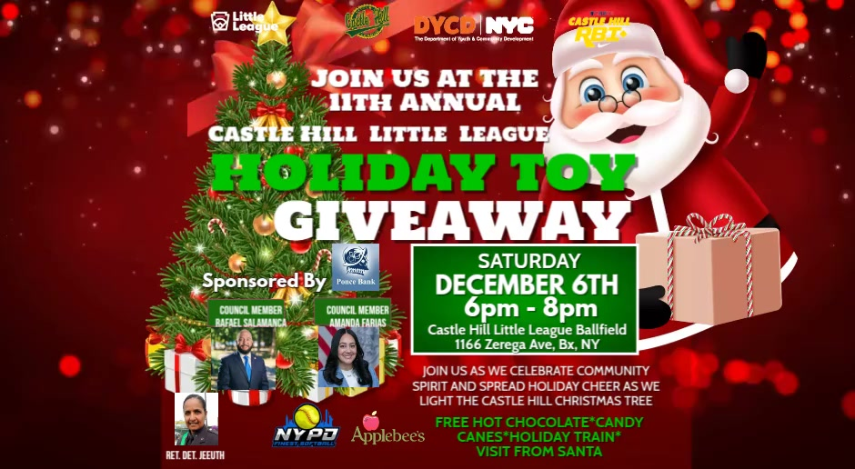 JOIN US AT THE 2025 CASTLE HILL LITTLE LEAGUE HOLIDAY TOY GIVEAWAY